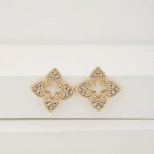 NEW 18K Gold Plated Petite Venetian Pave Crystal Clover Stud Earrings